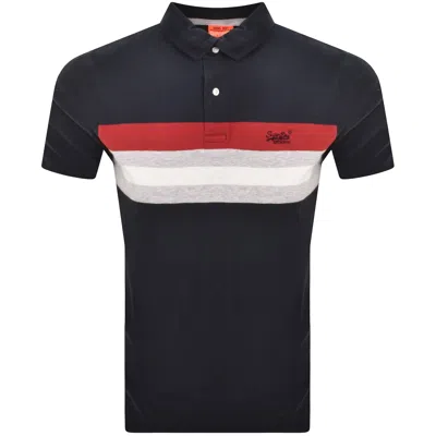 Superdry Stripes Polo T Shirt Navy