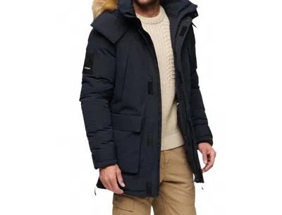 Superdry Unisex Xpd Everest Parka Hooded Insulated Full Zip Coat In Black In Blue