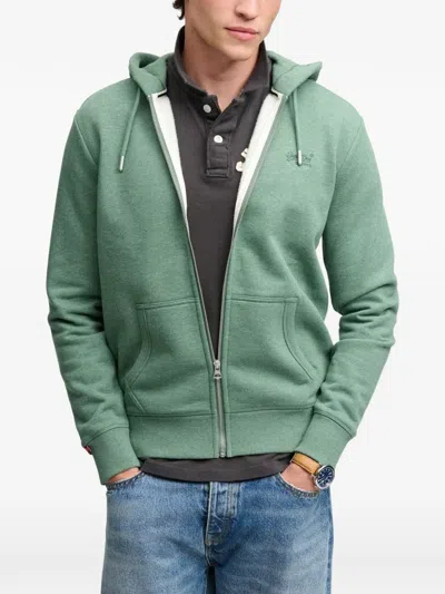 Superdry Zip-up Essential Logo Hoodie In Green