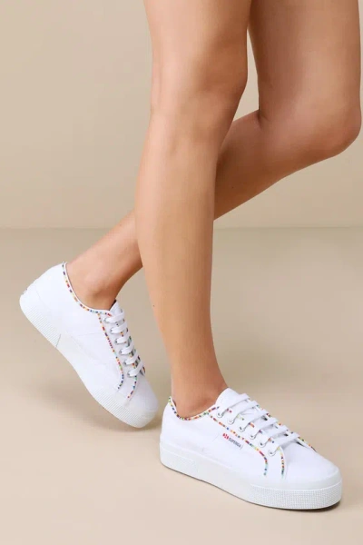 Superga 2740 White Multi Color Beaded Canvas Platform Sneakers