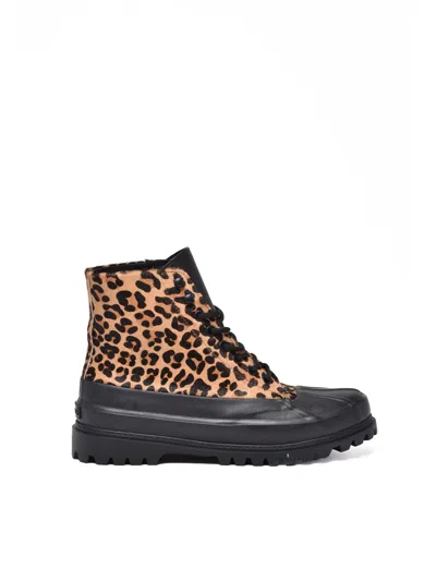 Superga Multicolor Calfhair Lace-up Boots In Black