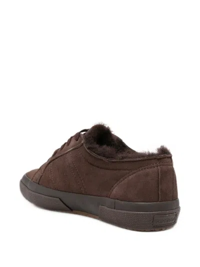 Superga Shearling-lined Suede Sneakers In Brown