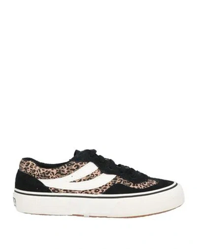 Superga Woman Sneakers Black Size 6 Soft Leather, Textile Fibers