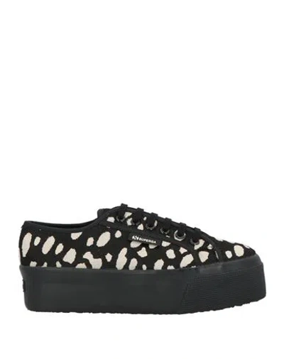 Superga Woman Sneakers Black Size 6.5 Leather, Textile Fibers