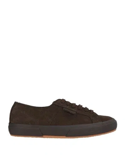 Superga Woman Sneakers Dark Brown Size 8 Leather