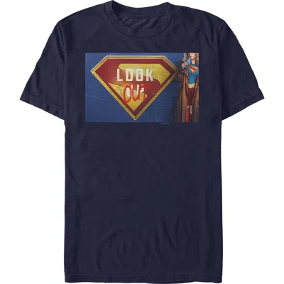 Supergirl Look Out Graffiti Poster  Graphic T-shirt In Blue