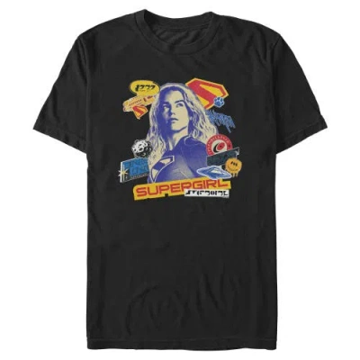 Supergirl Pop Art Stickers And Badges  Graphic T-shirt In Black