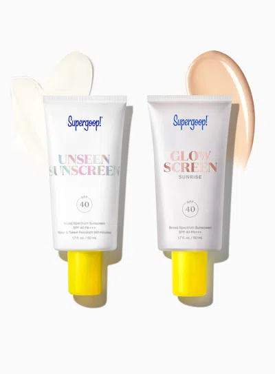 Supergoop 2-in-1 Beauty Booster Set Sunscreen Sunrise ! In White