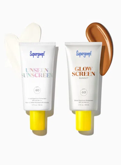 Supergoop 2-in-1 Beauty Booster Set Sunscreen Sunset ! In White