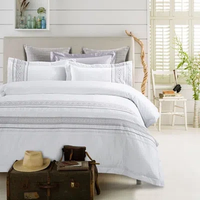 Superior 100% Cotton 300 Thread Count Embroidered Geometric Duvet Cover Set In White,gray,beige