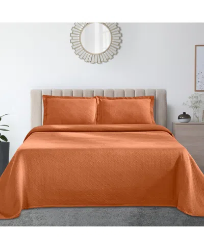 Superior 100% Cotton Basketweave Matelasse All-season 3-piece Coverlet Set, King In Mandarin