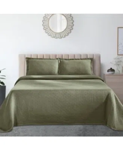 Superior 100 Cotton Basketweave Matelasse All Season Coverlet Sets In Green