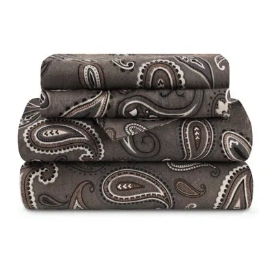 Superior 100% Cotton Flannel Deep Pocket Paisley Or Solid Sheet Set In Black