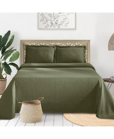 Superior 100% Cotton Fleur De Lis Medallion All-season 2-piece Coverlet Set, Twin In Sage