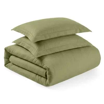 Superior 1200 Thread Count Cotton-polyester Blend Solid Sateen Weave 3-piece Duvet Cover Set In Sage
