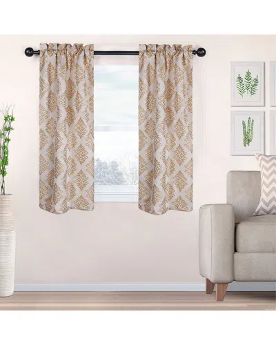 Superior 26x63 Venetian Damask Jacquard 2pc Curtain Panel Set In Gold