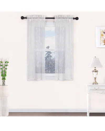 Superior 26x84 Bohemian Floral Scroll Sheer 2pc Curtain Panel Set In White