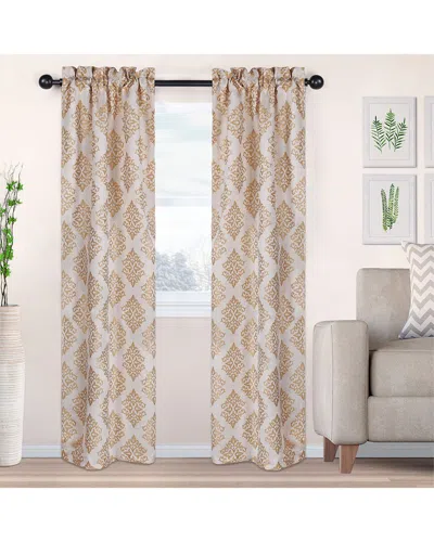 Superior 26x84 Venetian Damask Jacquard 2pc Curtain Panel Set In Gold