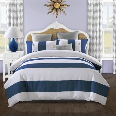 Superior 300 Thread Count Cotton Coastal Stripe Duvet Cover Set In Blue And White