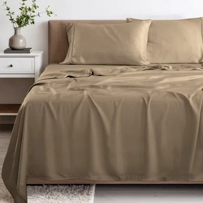 Superior 300 Thread Count Rayon From Bamboo Solid Deep Pocket Bed Sheet Set In Taupe