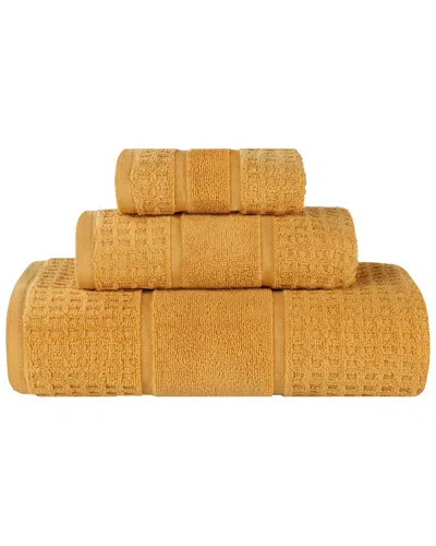 SUPERIOR SUPERIOR 3PC ZERO TWIST COTTON WAFFLE HONEYCOMB PLUSH SOFT ABSORBENT TOWEL SET