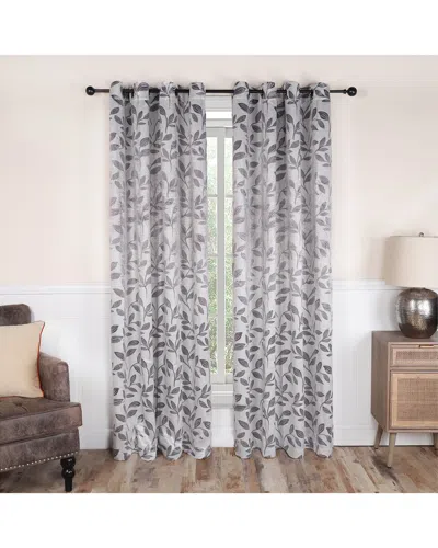 Superior 52x120 Leaves Modern Bohemian Blackout 2pc Curtain Panel Set In Grey