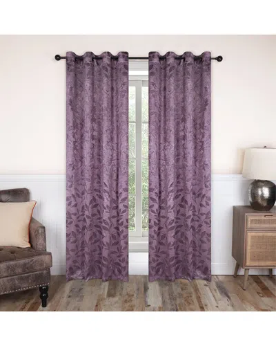Superior 52x120 Leaves Modern Bohemian Blackout 2pc Curtain Panel Set In Purple