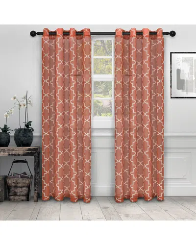 SUPERIOR SUPERIOR 52X96 DECORATIVE QUATREFOIL EMBROIDERED SHEER 2PC CURTAIN PANEL SET