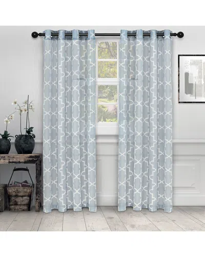 Superior 52x96 Decorative Quatrefoil Embroidered Sheer 2pc Curtain Panel Set In Blue