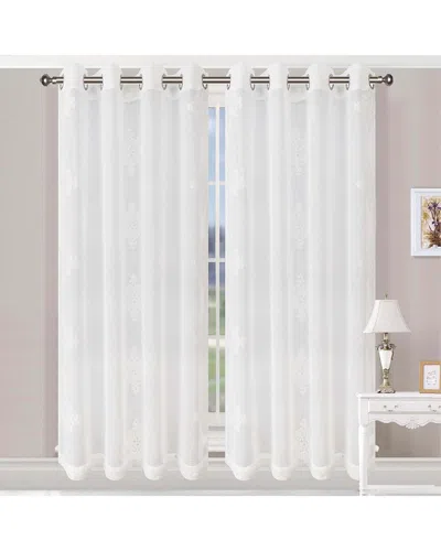 Superior 52x96 Embroidered Damask Sheer Grommet 2pc Curtain Panel Set In White