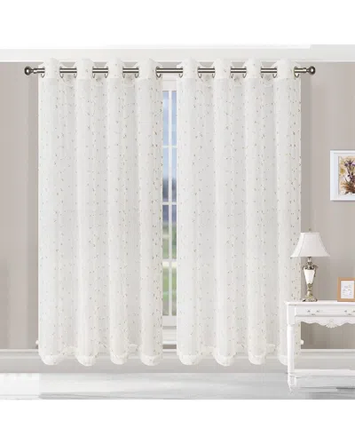 Superior 52x96 Embroidered Delicate Flower Sheer Grommet 2pc Curtain Panel Set In Beige