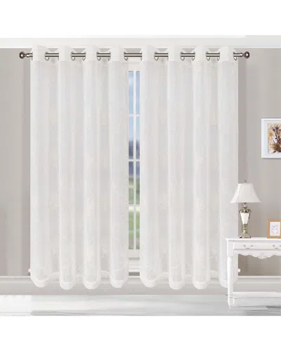 Superior 52x96 Embroidered Elegant Scroll Sheer Grommet 2pc Curtain Panel Set In Ivory