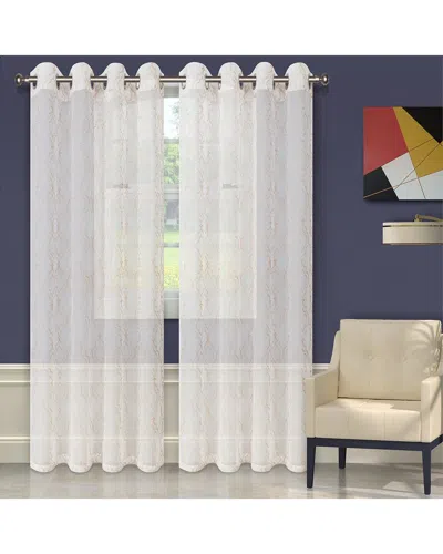 Superior 52x96 Embroidered Imperial Trellis Sheer Grommet 2pc Curtain Panel Set In Beige