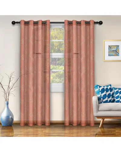 Superior 52x96 Embroidered Moroccan Sheer Grommet 2pc Curtain Panel Set In Red