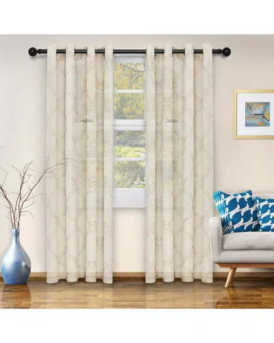 Superior 52x96 Embroidered Moroccan Sheer Grommet 2pc Curtain Panel Set In Ivory