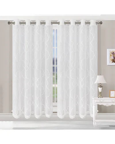 Superior 52x96 Modern Geometric Lattice Sheer 2pc Curtain Panel Set In White