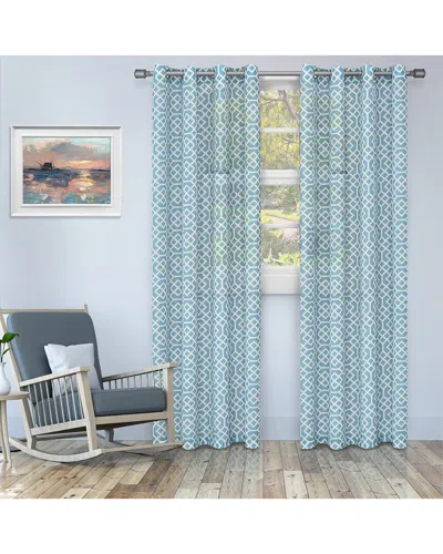 Superior 52x96 Printed Honey Comb Sheer 2pc Curtain Panel Set In Blue