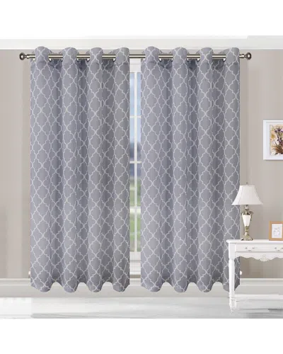 Superior 52x96 Trellis Sheer Grommet 2pc Curtain Panel Set In Grey