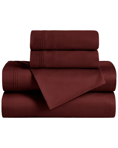 Superior 650 Thread Count Egyptian Cotton Solid Deep Pocket Sheet Set In Burgundy