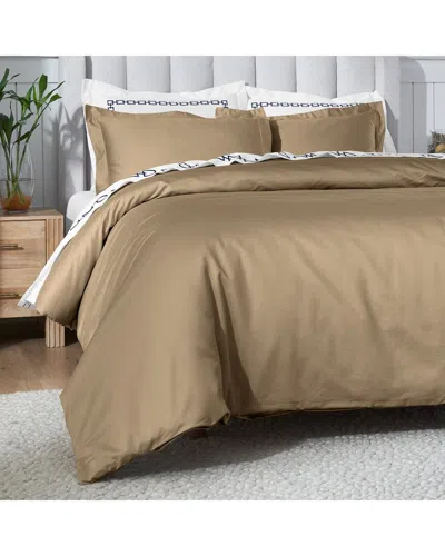 Superior 650 Thread Count Egyptian Cotton Solid Duvet Cover Set In Brown