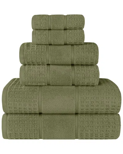 Superior 6pc Zero Twist Cotton Waffle Honeycomb Plush Soft Absorbent Towel Set In Multi