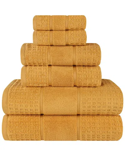 Superior 6pc Zero Twist Cotton Waffle Honeycomb Plush Soft Absorbent Towel Set In Yellow