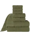 Superior 8pc Zero Twist Cotton Waffle Honeycomb Plush Soft Absorbent Towel Set In Green