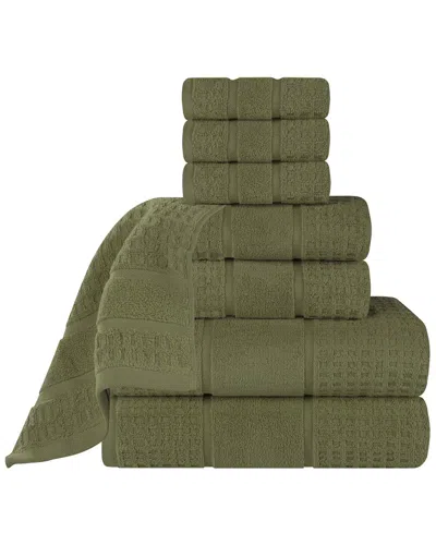Superior 8pc Zero Twist Cotton Waffle Honeycomb Plush Soft Absorbent Towel Set In Green