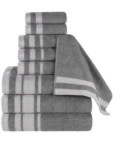 Superior 9pc Zero Twist Cotton Dobby Border Plush Soft Absorbent Towel Set In Gray
