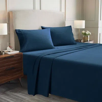 Superior All Season Breathable 100% Flannel Cotton Sheet Set In Navy Blue