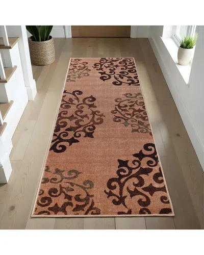 Superior Amber Non-slip Floral Medallion Rug In Brown