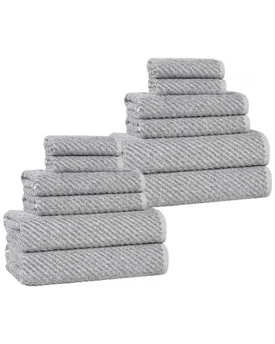 Superior Amelia Medium Weight Diagonal Stripes 12pc Towel Set In Gray