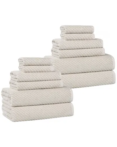 Superior Amelia Medium Weight Diagonal Stripes 12pc Towel Set In Neutral