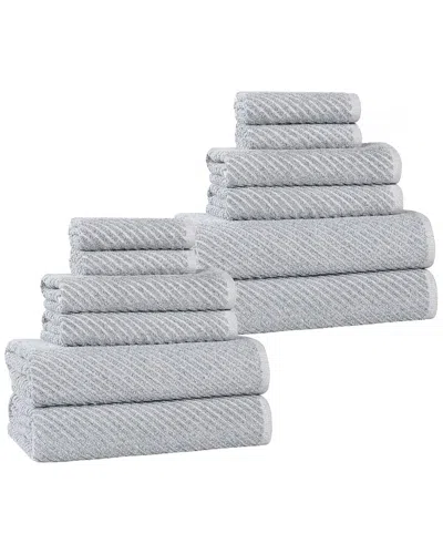 Superior Amelia Medium Weight Diagonal Stripes 12pc Towel Set In Gray